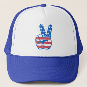 Gorra De Camionero Patrón de bandera estadounidense de paz
