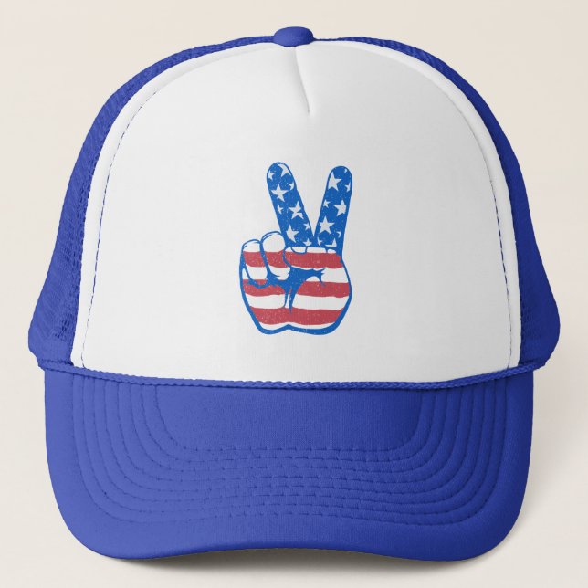 Gorra De Camionero Patrón de bandera estadounidense de paz (Anverso)