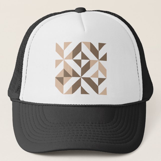 Gorra De Camionero Patrón de cubo geométrico beige marrón (Anverso)