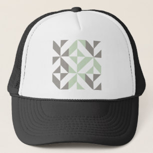 Gorra De Camionero Patrón de cubo geométrico verde sabio y plateado