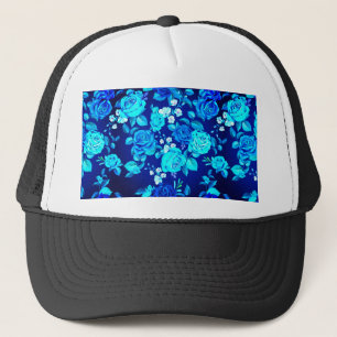 Gorra De Camionero Patrón de flores de Rosa azul clásico-876