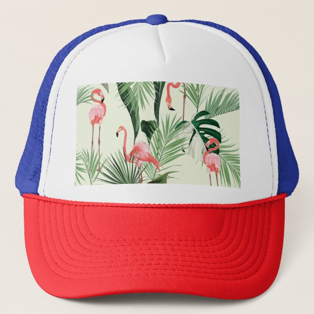 Gorra De Camionero Patrón de flores exóticas Flamingo rosa (Anverso)