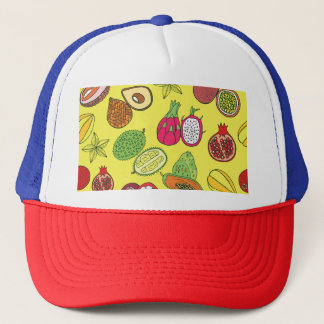 Gorra De Camionero Patrón de frutos exóticos tropicales dibujado a ma