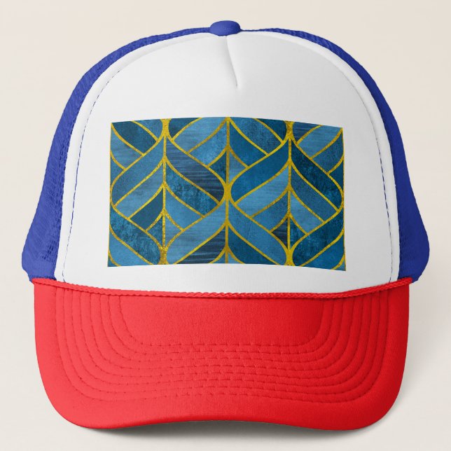 Gorra De Camionero Patrón de grifo azul dorado (Anverso)
