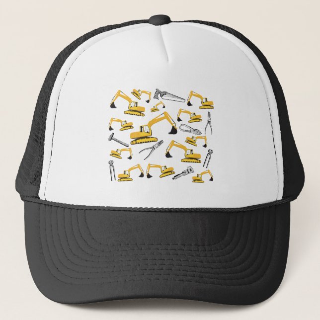 Gorra De Camionero Patrón de herramientas y camiones de construcción  (Anverso)