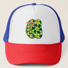 Gorra De Camionero Patrón de Plumeria Amarilla Cuta