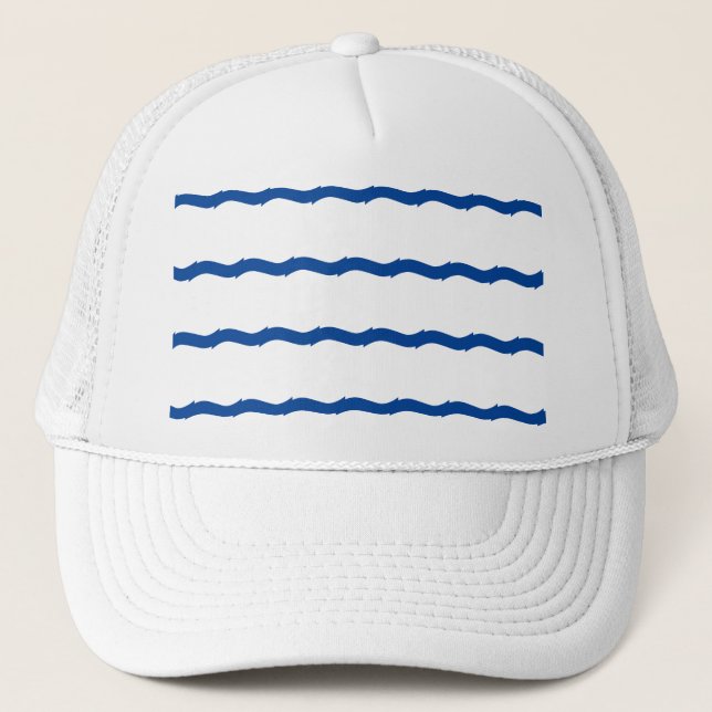 Gorra De Camionero Patrón de rayas de ondas marinas blancas náuticas (Anverso)