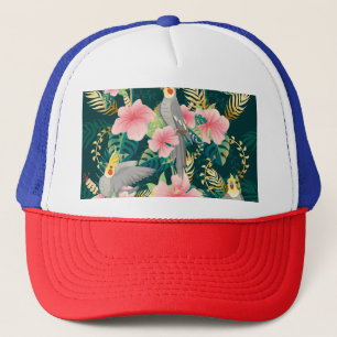 Gorra De Camionero Patrón de vintage de loro de Cockatiel