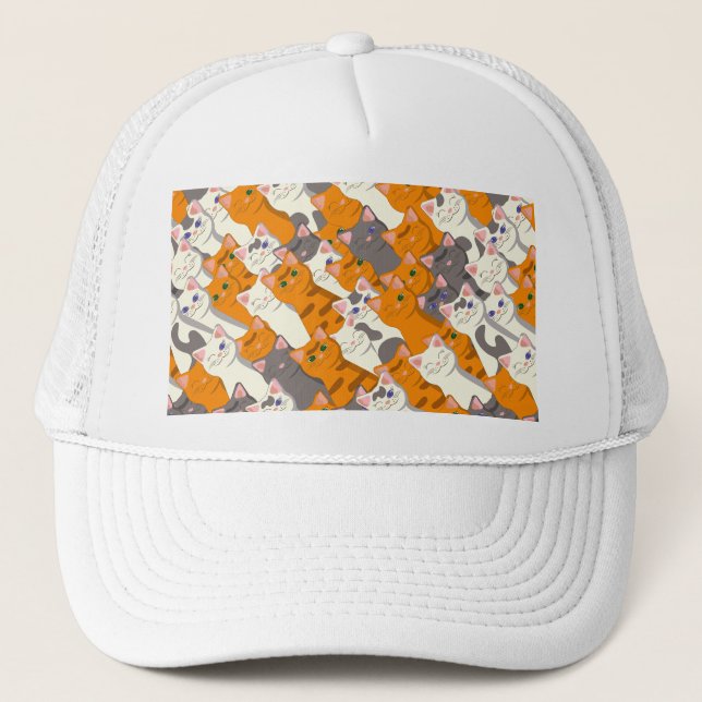 Gorra De Camionero Patrón diagonal del gato negro jengibre (Anverso)