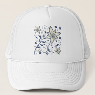 Gorra De Camionero Patrón floral azul de la Marina Elegante