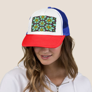 Gorra De Camionero Patrón floral de estrellas verdes