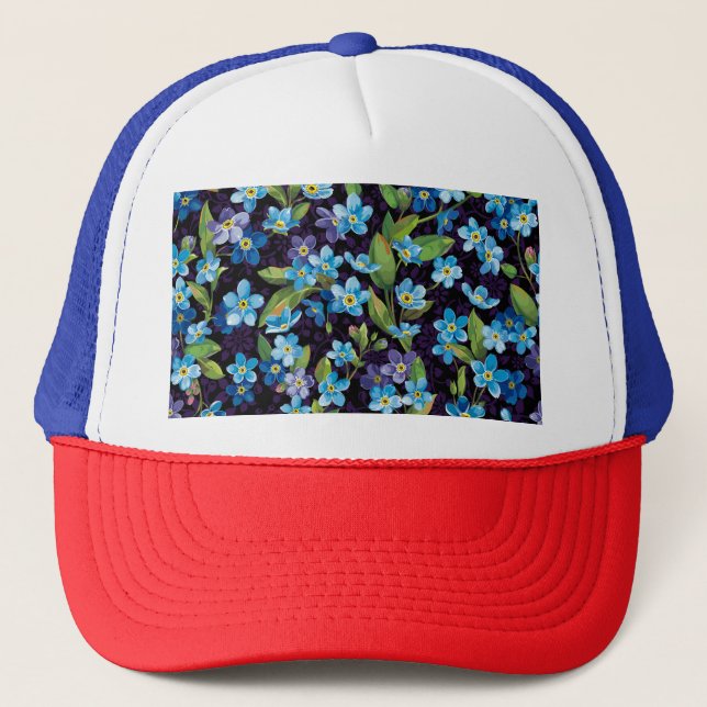 Gorra De Camionero Patrón floral de la elegancia olvido-yo-no (Anverso)