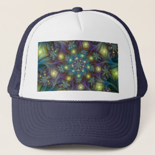 Gorra De Camionero Patrón fractal azul violeta iluminado