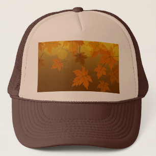 Gorra De Camionero Patrón otoñal con hojas de arce en caída y bokeh