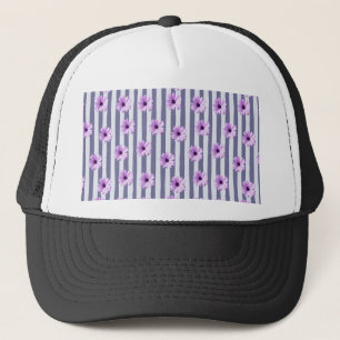 Gorra De Camionero patrón rayado con margaritas moradas