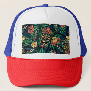 Gorra De Camionero Patrón tropical hawaiano de la máscara tiki