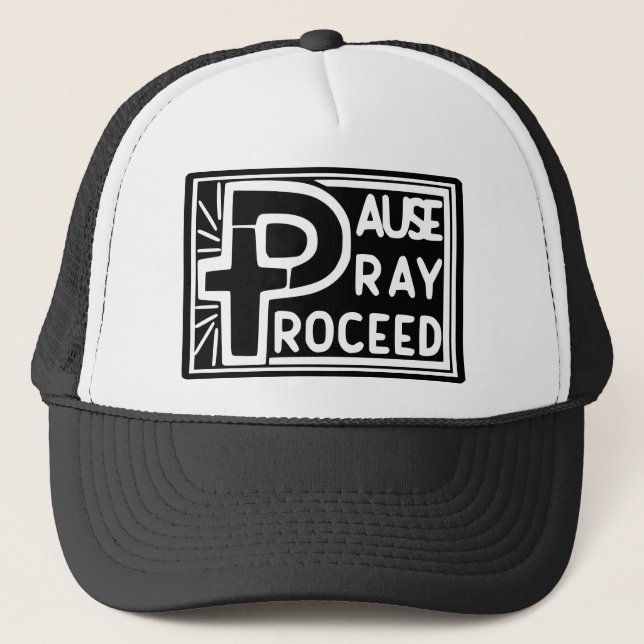 GORRA DE CAMIONERO PAUSA PRAY PROCEDE (Anverso)