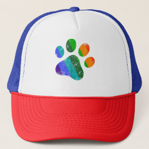 Gorra De Camionero Paw de perro arco iris imprime cosecha de retro de