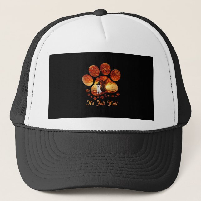Gorra De Camionero Paw Tree es el perro blanco del otoño (Anverso)