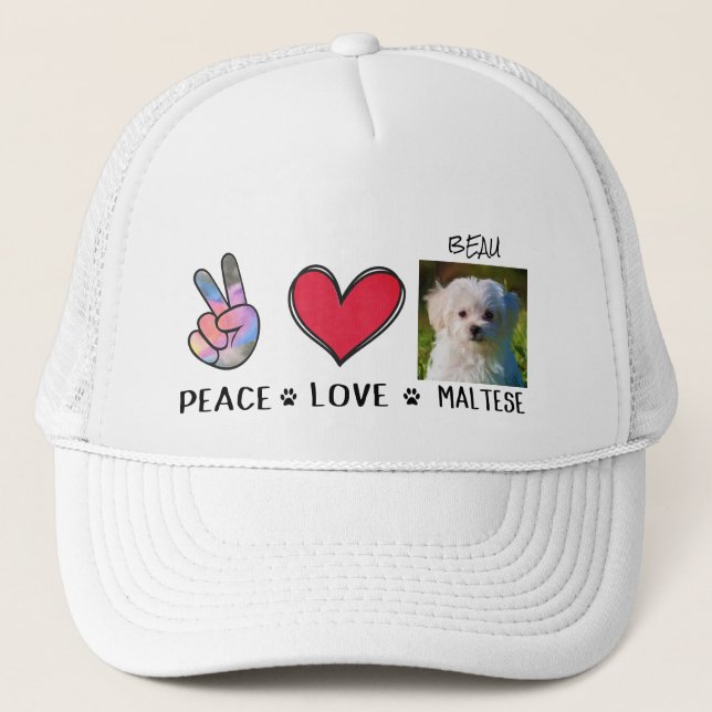 Gorra De Camionero Paz Amor Perro Maltés Amantes Camioneros (Anverso)