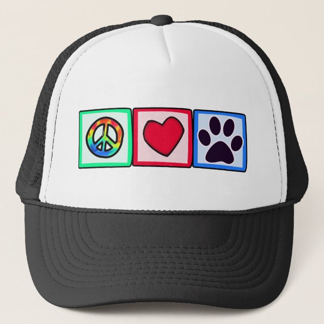 Gorra De Camionero Paz, amor, perro; Pawprint (Anverso)