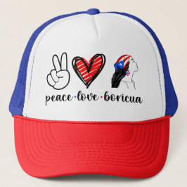 Gorra De Camionero Peace Love Boricua