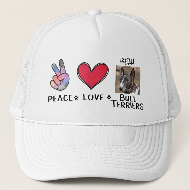 Gorra De Camionero Peace Love Bull Terriers Perro Amantes Camionero (Anverso)