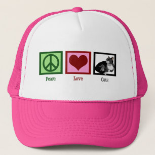 Gorra De Camionero Peace Love Cats Cute