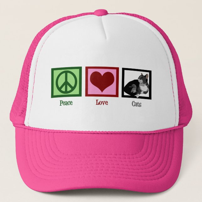 Gorra De Camionero Peace Love Cats Cute (Anverso)
