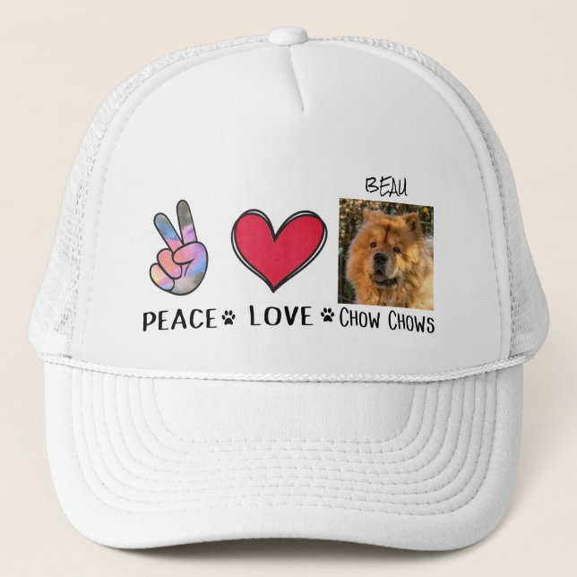 Gorra De Camionero Peace Love Chow Chows Perros Amantes (Anverso)