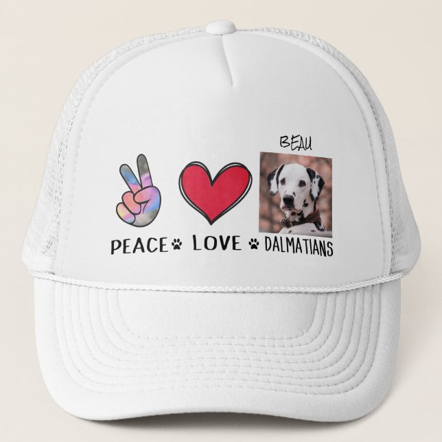 Gorra De Camionero Peace Love Dalmatians Dog Lovers  (Anverso)