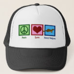 Gorra De Camionero Peace Love Honey Badgers<br><div class="desc">Un signo de paz,  corazón y un insignia de miel.</div>