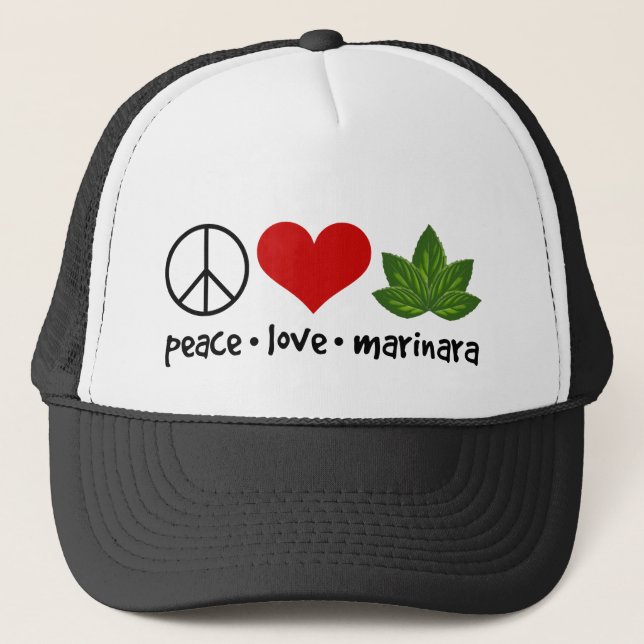 Gorra De Camionero Peace Love Marinara Basil deja racimo (Anverso)