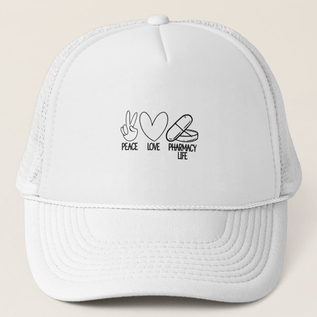 Gorra De Camionero Peace Love Pharmacy Life Medicina farmacológica (Anverso)