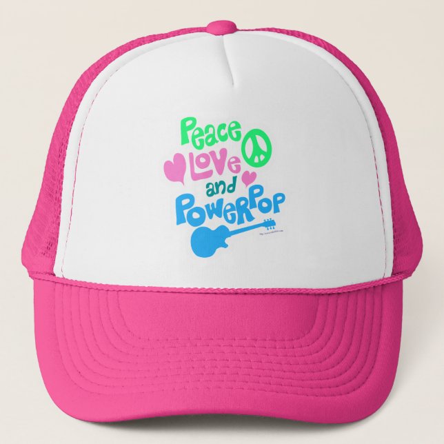 Gorra De Camionero Peace Love Powerpop Classic Music Slogan (Anverso)