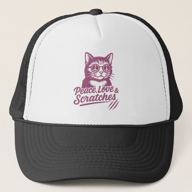 Gorra De Camionero Peace, Love & Scratches Funny Cat (Anverso)