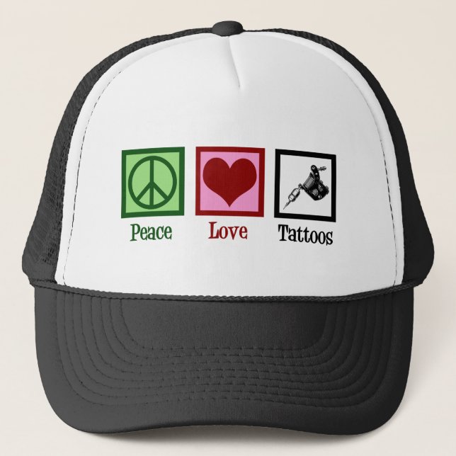 Gorra De Camionero Peace Love Tattoos Cute Tattoo Artista Gun (Anverso)