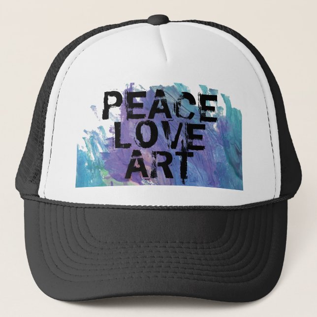 Gorra De Camionero PEACE LOVE tipo ART + fondo de pintura | (Anverso)