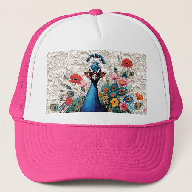 Gorra De Camionero Peacock divertido con gafas de sol Lazo floral (Anverso)