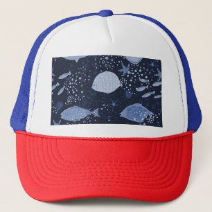 Gorra De Camionero Peces dormidos monocromos, patrón oscuro.