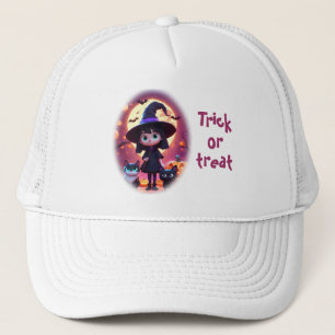 Gorra De Camionero Pequeña bruja linda con gatos y calabazas, persona