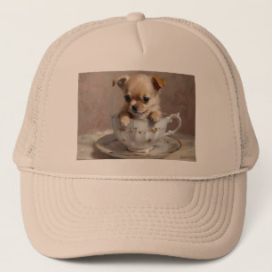 Gorra De Camionero Pequeña luz: Chihuahua cachorro en una taza de té