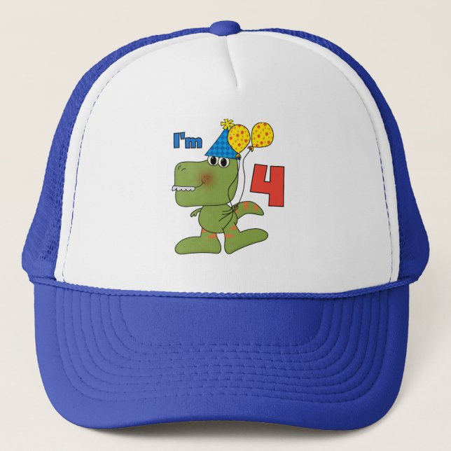Gorra De Camionero Pequeño Dino 4 camisetas de cumpleaños y regalos (Anverso)