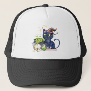 Gorra De Camionero Pequeño gato negro lindo con un caldero