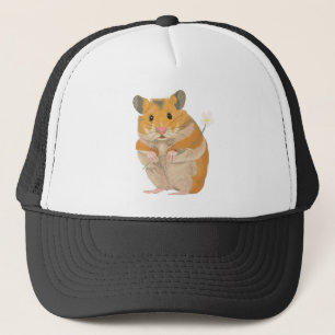 Gorra De Camionero Pequeño hámster lindo que sostiene una flor