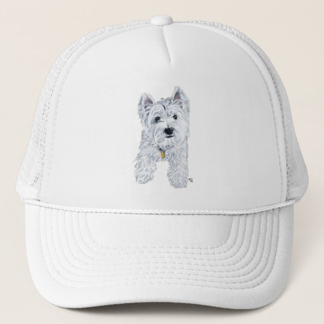Gorra De Camionero Pequeño Westie Curioso (Anverso)