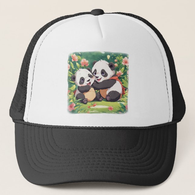 Gorra De Camionero Pequeños Pandas Jugadores Cuidados - Estilo Anime (Anverso)