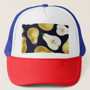 Gorra De Camionero pera madura, fondo negro, arte de jardín