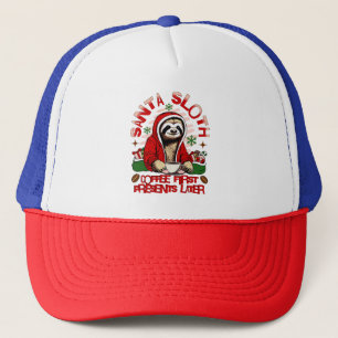 Gorra De Camionero Perezoso de Santa bebiendo café