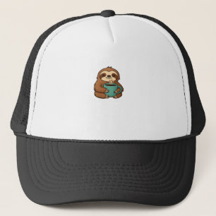 Gorra De Camionero Perezoso Lindo con Taza de Café � Animal Aconchado